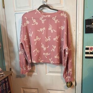 Pink Lily Pink and White Bow Sweater